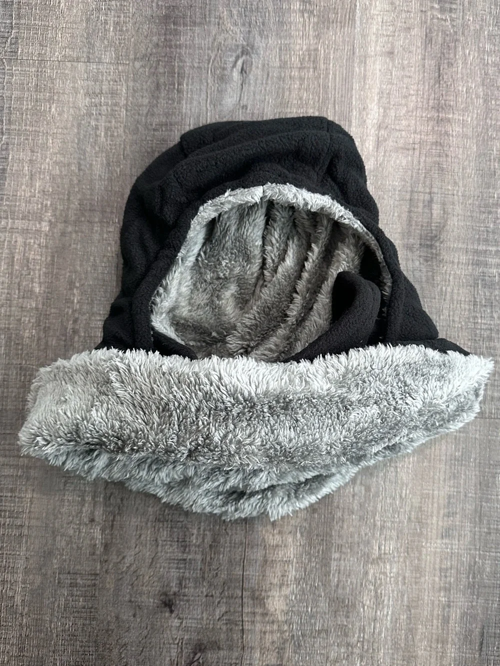 💞 New Black & Gray Thermal Fleece & Faux Fur Balaclava with Hood & Face Cover
